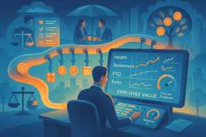 HR manager reviewing employee benefit packages