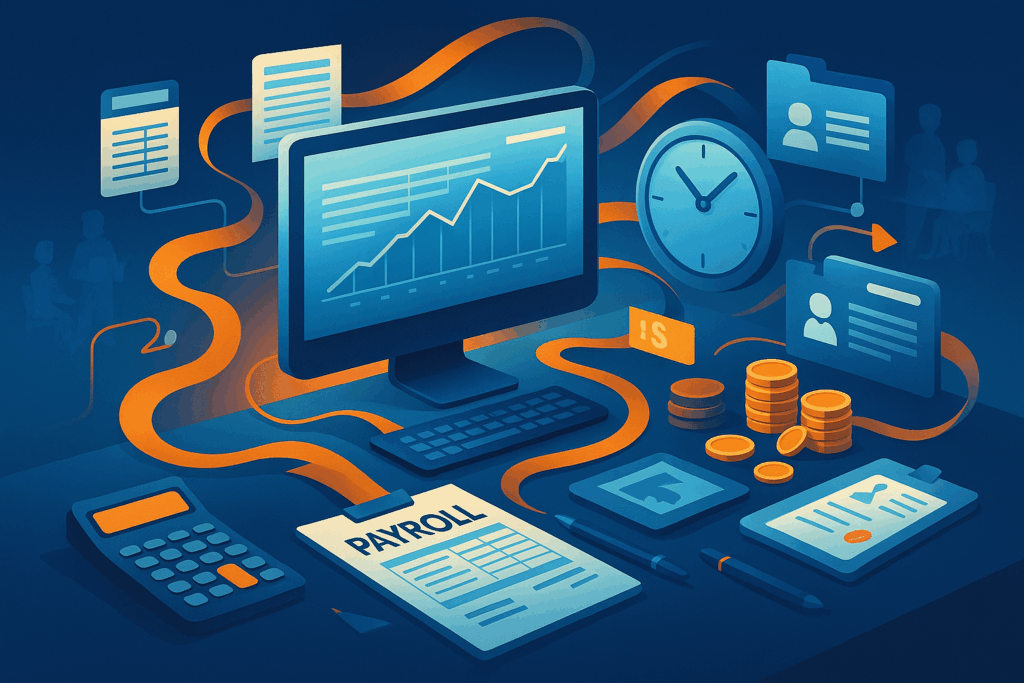 Payroll processing on computer screen