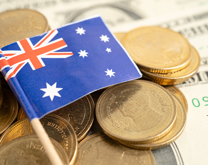 Australian flag with coins on dollars